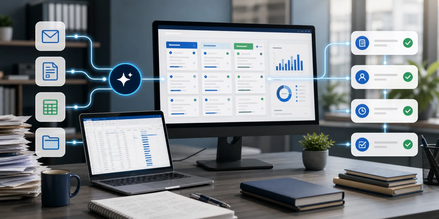 Manual business inputs connected into a cleaner AI-supported automation workflow